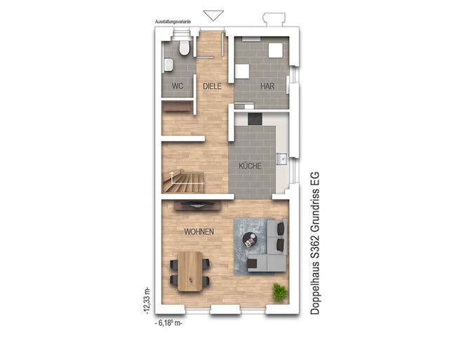 Massivhaus Doppelhaus S362 von Heinz von Heiden Zentrale Schlüsselfertig ab 278358€, Satteldach-Klassiker Grundriss 1