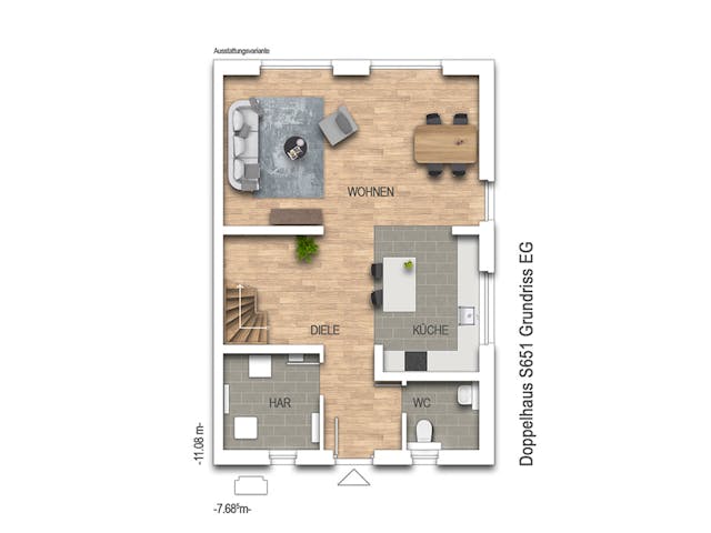 Massivhaus Doppelhaus S651 von Heinz von Heiden Zentrale Schlüsselfertig ab 290037€, Satteldach-Klassiker Grundriss 1