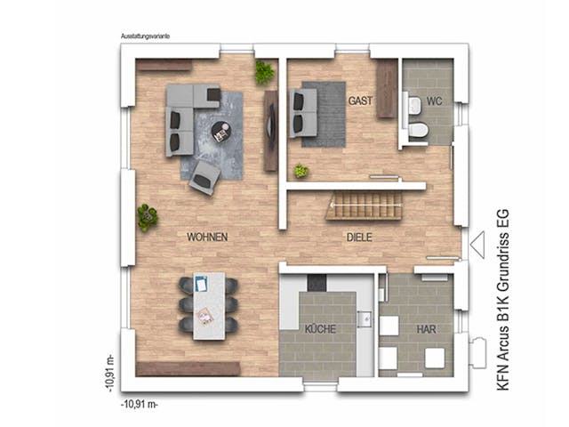 Massivhaus Arcus B1K von Heinz von Heiden Zentrale Schlüsselfertig ab 409000€, Stadtvilla Grundriss 1