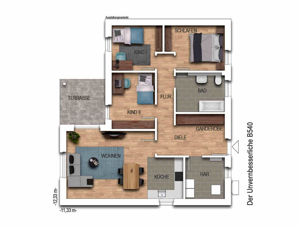 Massivhaus Der Unverbesserliche B540 von Heinz von Heiden Schlüsselfertig ab 203054€, Bungalow Grundriss 1