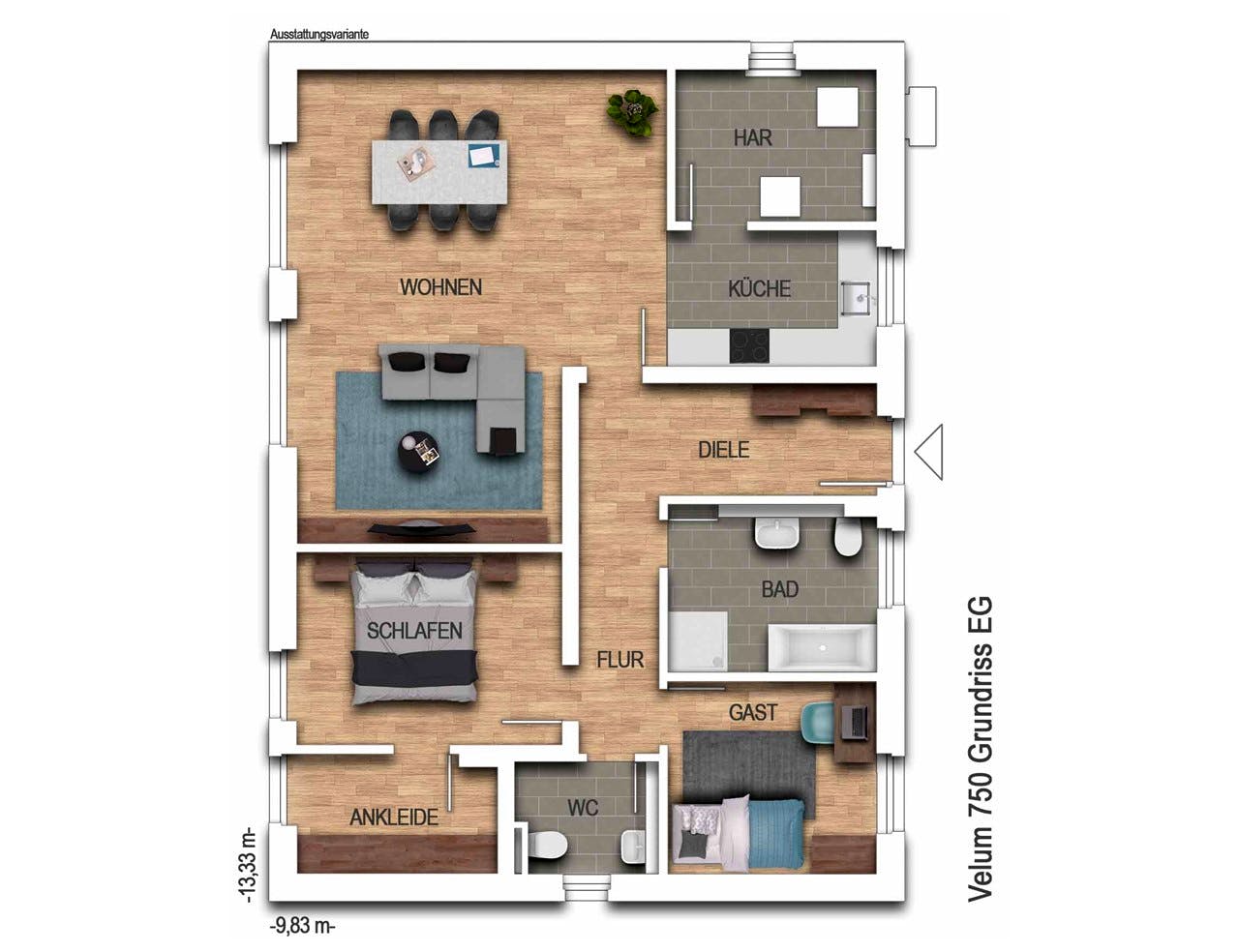 Massivhaus Velum 750 von Heinz von Heiden Schlüsselfertig ab 279618€, Bungalow Grundriss 1
