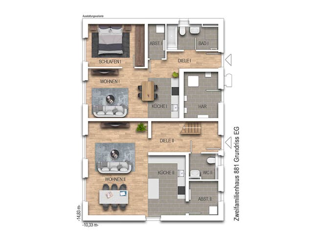 Massivhaus Zweifamilienhaus 881 von Heinz von Heiden Zentrale Schlüsselfertig ab 458682€, Satteldach-Klassiker Grundriss 1