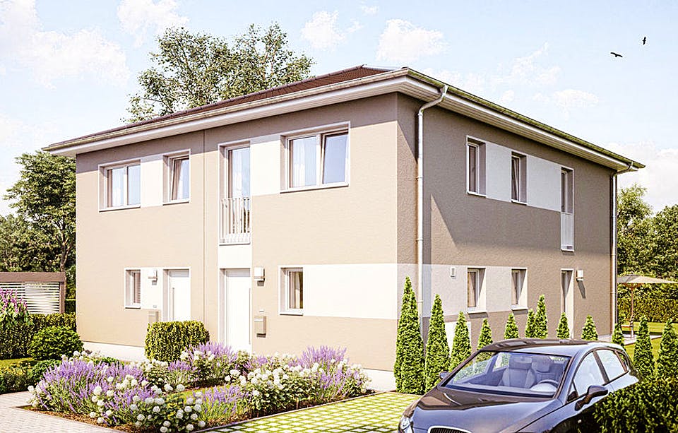 Massivhaus DOPPELHAUS 2Z282 von HVO Massivhaus Schlüsselfertig ab 334900€, Stadtvilla Außenansicht 1