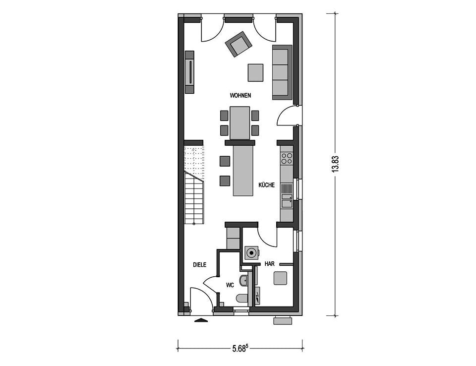 Massivhaus DOPPELHAUS 2Z282 von HVO Massivhaus Schlüsselfertig ab 334900€, Stadtvilla Grundriss 1
