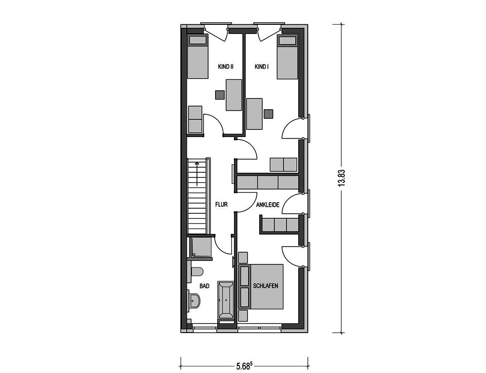 Massivhaus DOPPELHAUS 2Z282 von HVO Massivhaus Schlüsselfertig ab 334900€, Stadtvilla Grundriss 2