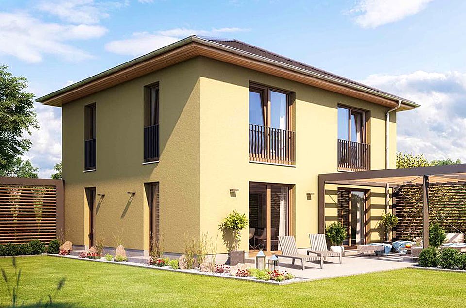 Massivhaus ELEGANZ 2130 von HVO Massivhaus Schlüsselfertig ab 361500€, Stadtvilla Außenansicht 1