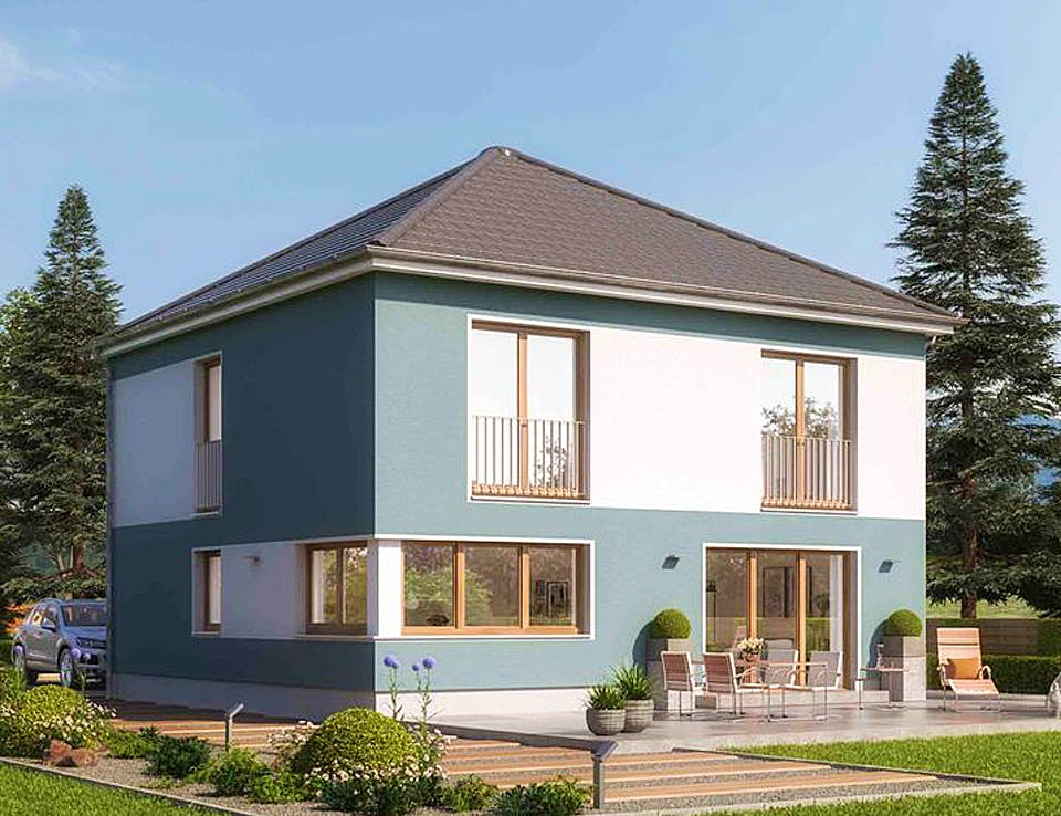 Massivhaus ELEGANZ 2150 von HVO Massivhaus Schlüsselfertig ab 381700€, Stadtvilla Außenansicht 1