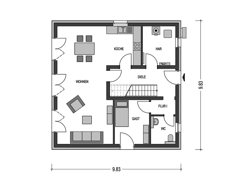 Massivhaus ELEGANZ 2150 von HVO Massivhaus Schlüsselfertig ab 381700€, Stadtvilla Grundriss 1