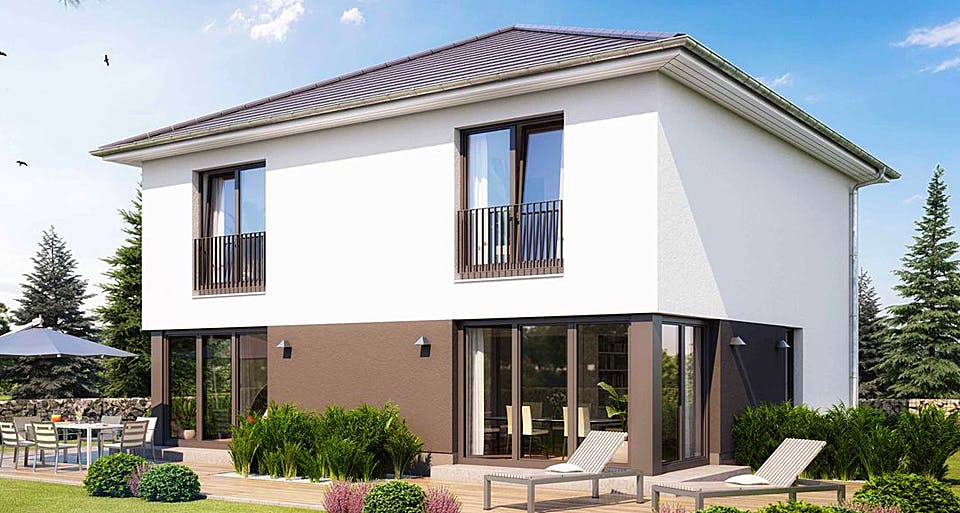 Massivhaus ELEGANZ 2B10 von HVO Massivhaus Schlüsselfertig ab 411600€, Stadtvilla Außenansicht 2