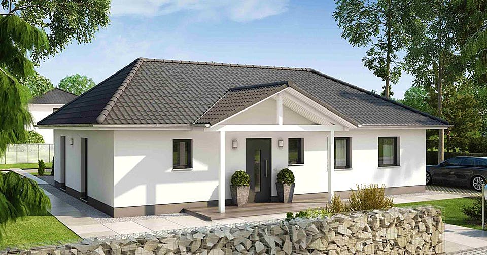Massivhaus IDEAL 2980 von HVO Massivhaus Schlüsselfertig ab 317900€, Bungalow Außenansicht 1