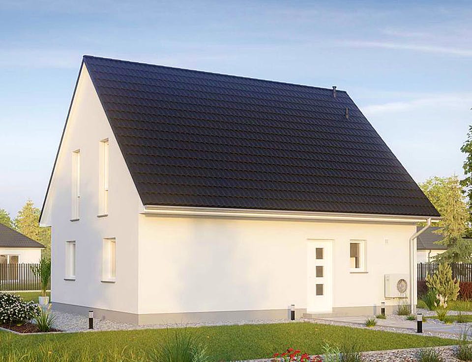 Massivhaus KLASSIK 2410 von HVO Massivhaus Schlüsselfertig ab 311400€, Satteldach-Klassiker Außenansicht 2