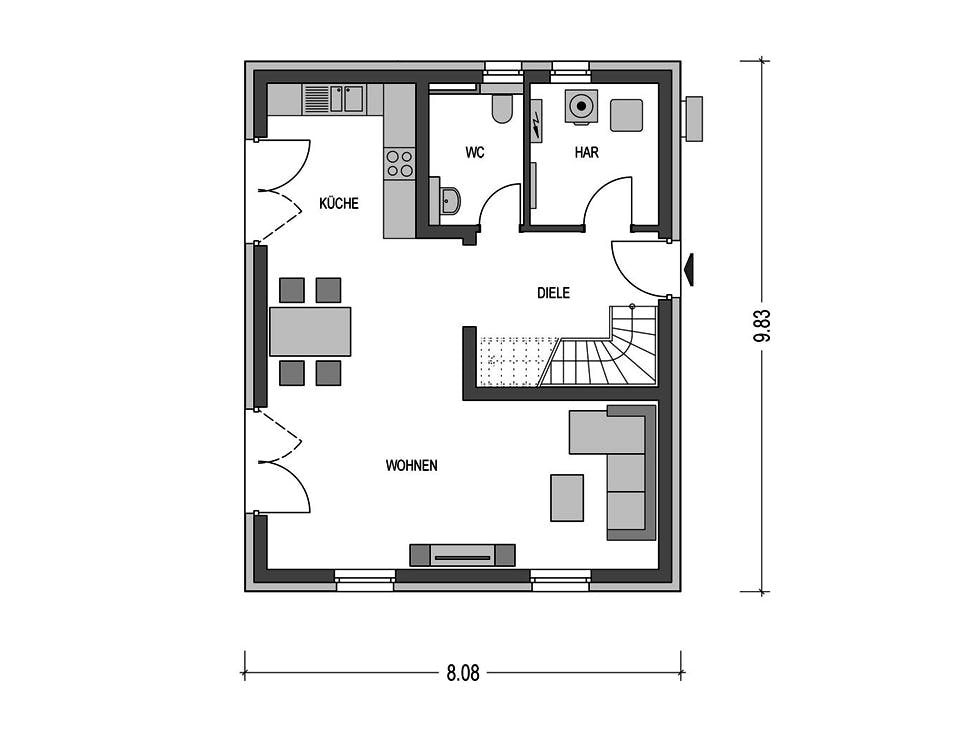Massivhaus KLASSIK 2410 von HVO Massivhaus Schlüsselfertig ab 311400€, Satteldach-Klassiker Grundriss 1