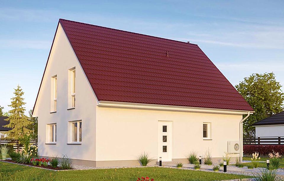 Massivhaus KLASSIK 2610 von HVO Massivhaus Schlüsselfertig ab 342300€, Satteldach-Klassiker Außenansicht 2