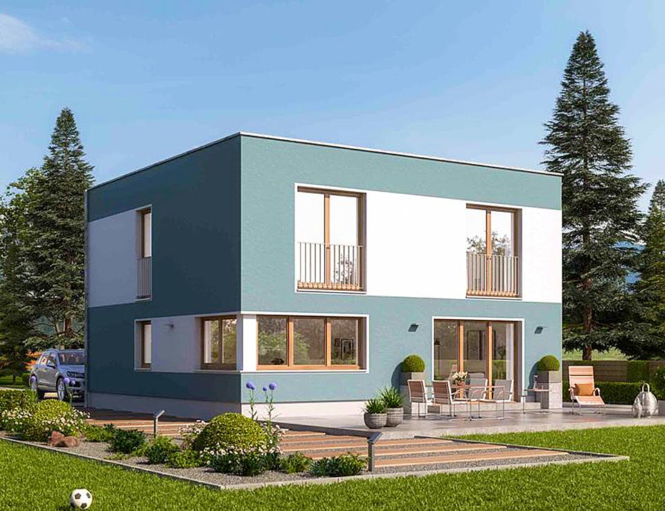 Massivhaus URBAN 2150 von HVO Massivhaus Schlüsselfertig ab 397000€, Cubushaus Außenansicht 1