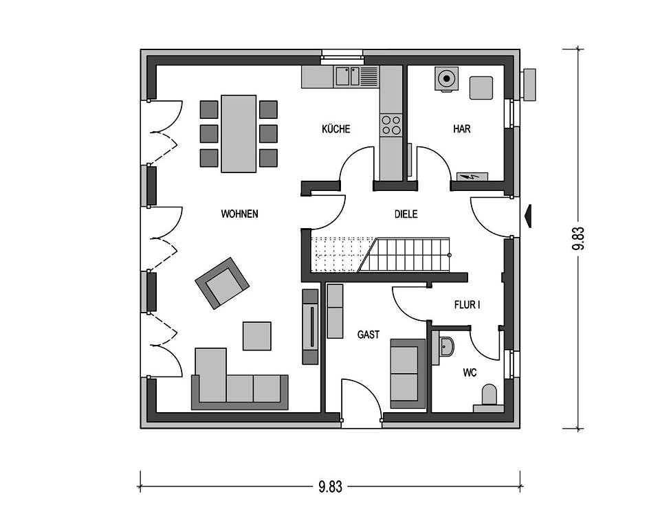Massivhaus URBAN 2150 von HVO Massivhaus Schlüsselfertig ab 397000€, Cubushaus Grundriss 1