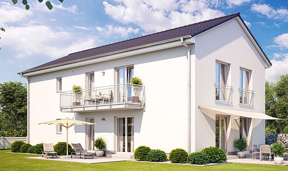 Massivhaus ZWEIFAMILIENHAUS 2491 von HVO Massivhaus Schlüsselfertig ab 545800€, Satteldach-Klassiker Außenansicht 1