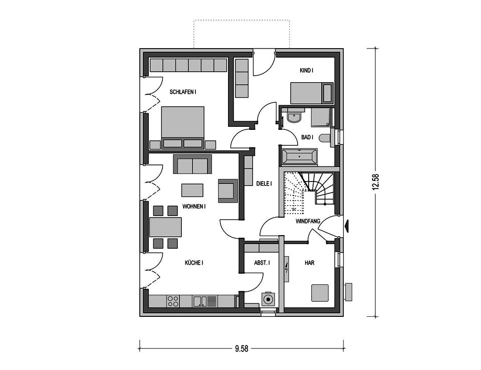 Massivhaus ZWEIFAMILIENHAUS 2741 von HVO Massivhaus Schlüsselfertig ab 456200€, Satteldach-Klassiker Grundriss 1