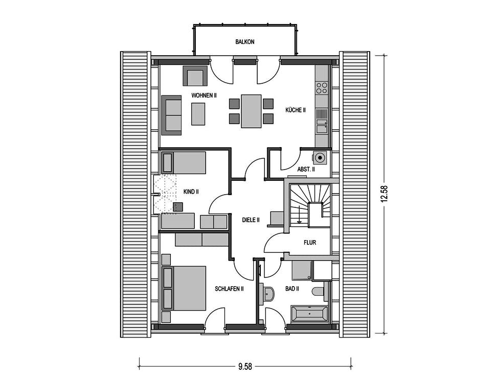 Massivhaus ZWEIFAMILIENHAUS 2741 von HVO Massivhaus Schlüsselfertig ab 456200€, Satteldach-Klassiker Grundriss 2