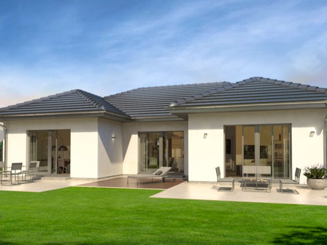Fertighaus Bungalow 3 Walmdach von OKAL Haus Schlüsselfertig ab 464100€,  Außenansicht 1