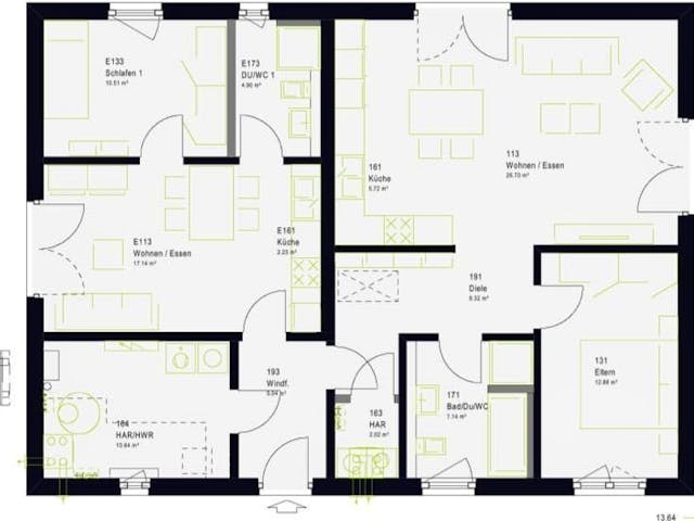 Fertighaus FamilyStyle 11.01 W von massa haus Ausbauhaus ab 138999€, Bungalow Innenansicht 5