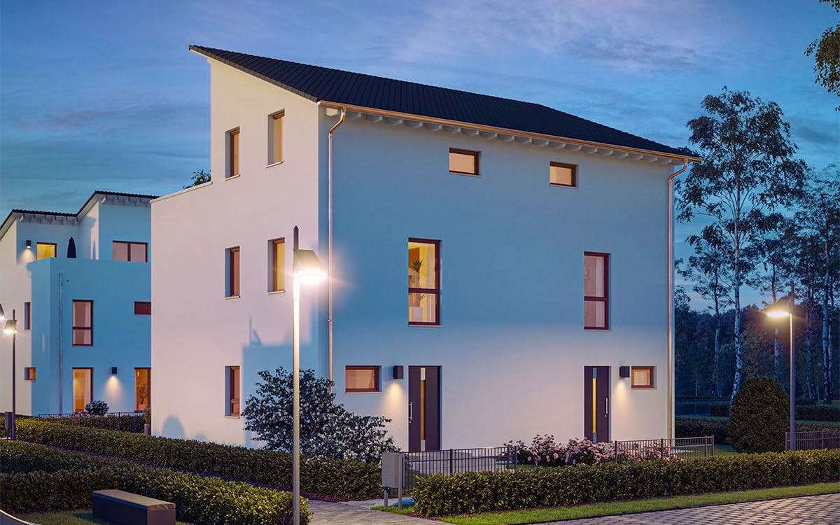 Fertighaus FamilyStyle 33.01 P von massa haus Ausbauhaus ab 298999€, Pultdachhaus Außenansicht 1