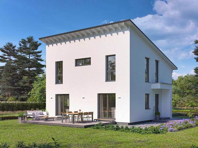 Fertighaus LifeStyle 14.04 P von massa haus Ausbauhaus ab 147999€, Pultdachhaus Außenansicht 1
