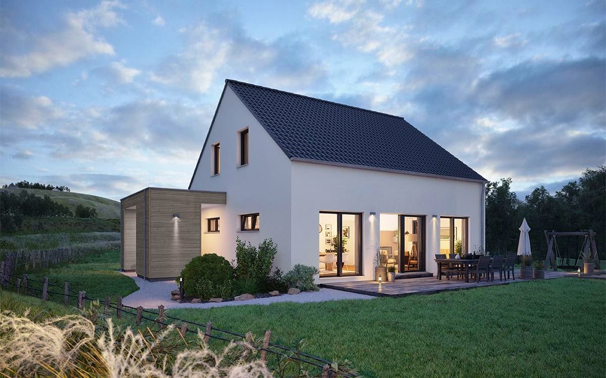Fertighaus LifeStyle 16.01 S von massa haus Ausbauhaus ab 153999€, Satteldach-Klassiker Außenansicht 1