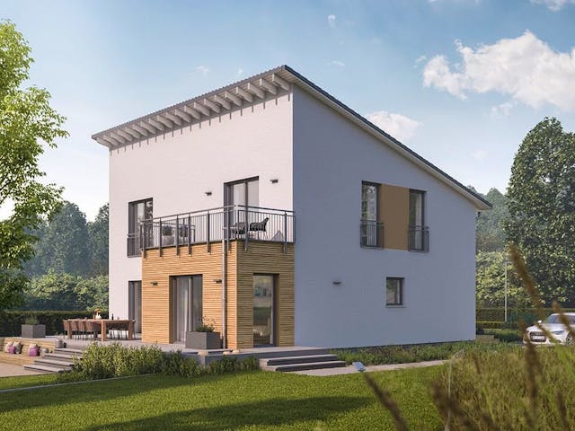 Fertighaus LifeStyle 17.01 P von massa haus Ausbauhaus ab 174999€, Pultdachhaus Außenansicht 1