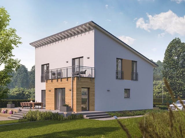 Fertighaus LifeStyle 17.01 P von massa haus Ausbauhaus ab 174999€, Pultdachhaus Außenansicht 1