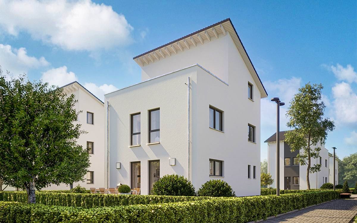 Fertighaus LifeStyle 20.04 P von massa haus Ausbauhaus ab 189999€, Pultdachhaus Außenansicht 1
