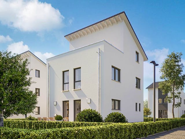 Fertighaus LifeStyle 20.04 P von massa haus Ausbauhaus ab 189999€, Pultdachhaus Außenansicht 1