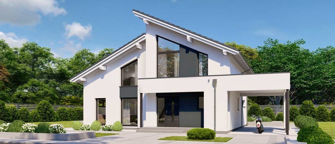 Fertighaus Point 169.1 von Danwood Schlüsselfertig ab 355500€, Pultdachhaus Außenansicht 1