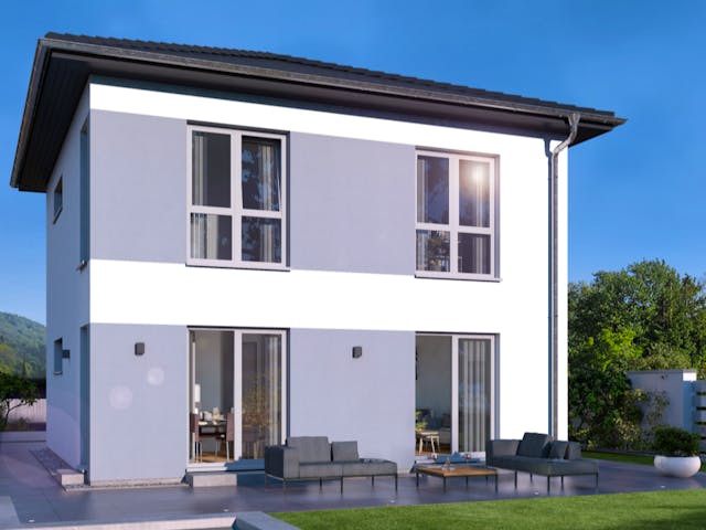 Fertighaus Stadtvilla 11 Walmdach von OKAL Haus Schlüsselfertig ab 379900€, Stadtvilla Außenansicht 1