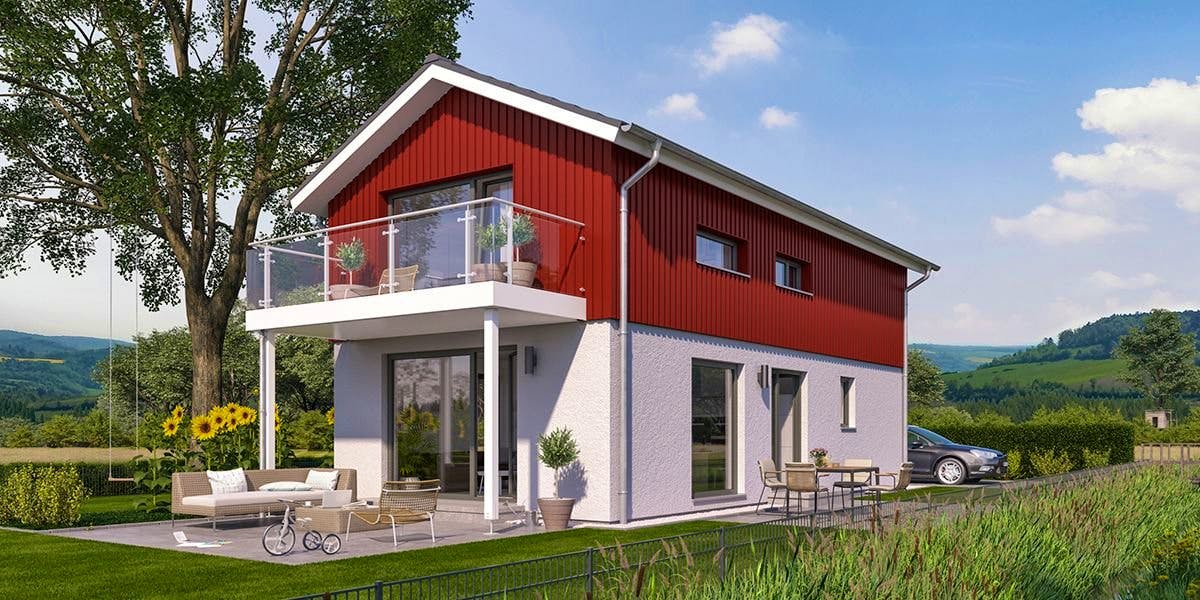 Fertighaus SUNSHINE 107 V2 von Living Fertighaus Schlüsselfertig ab 294817€, Satteldach-Klassiker Außenansicht 1