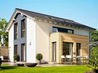 Fertighaus SUNSHINE 113 V5 von Living Fertighaus Schlüsselfertig ab 353729€, Satteldach-Klassiker Außenansicht 1