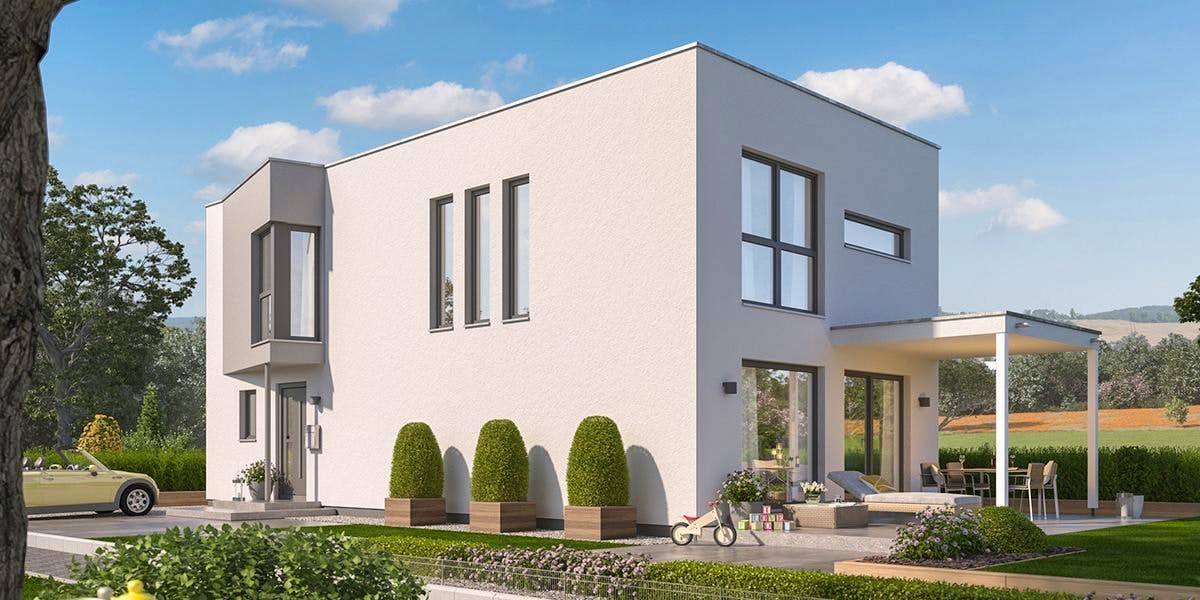 Fertighaus SUNSHINE 156 V3 von Living Fertighaus Schlüsselfertig ab 380160€, Cubushaus Außenansicht 1
