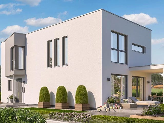 Fertighaus SUNSHINE 156 V3 von Living Fertighaus Schlüsselfertig ab 380160€, Cubushaus Außenansicht 1