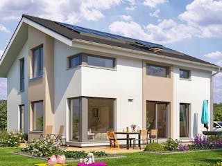Fertighaus SUNSHINE 167 V4 von Living Fertighaus Schlüsselfertig ab 364651€, Satteldach-Klassiker Außenansicht 1
