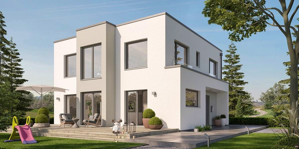 Fertighaus SUNSHINE 167 V7 von Living Fertighaus Schlüsselfertig ab 398244€, Cubushaus Außenansicht 1