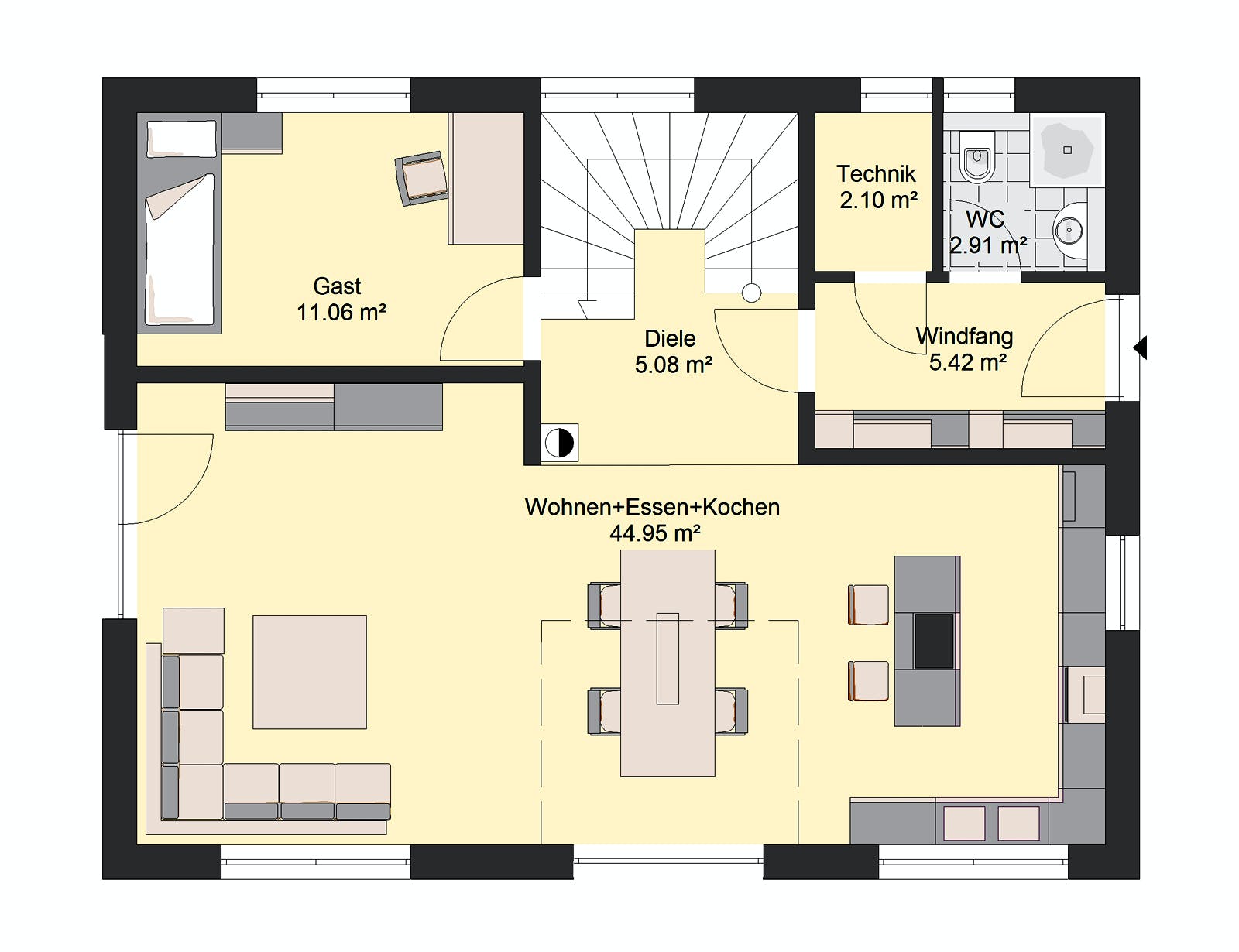 Massivhaus Klassik 93 von invivo haus Schlüsselfertig ab 419987€, Satteldach-Klassiker Grundriss 1