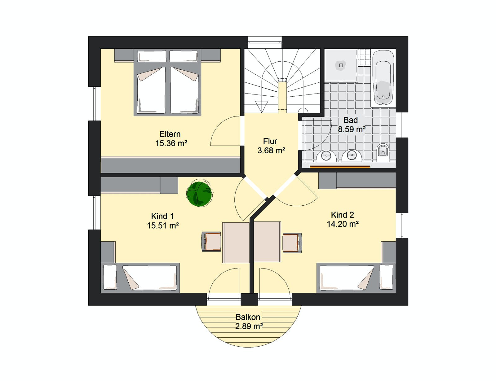 Massivhaus Villa 76 von invivo haus Schlüsselfertig ab 393773€, Stadtvilla Grundriss 2