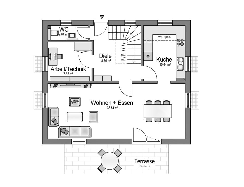 Massivhaus Klassik 115 von invivo haus Schlüsselfertig ab 379845€, Satteldach-Klassiker Grundriss 1