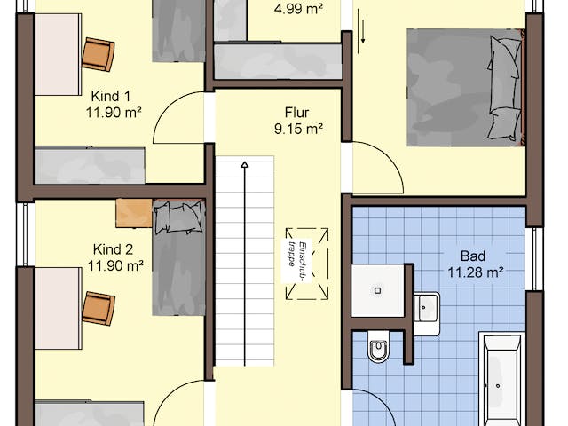 Fertighaus Jakomo von Büdenbender Hausbau, Pultdachhaus Grundriss 2