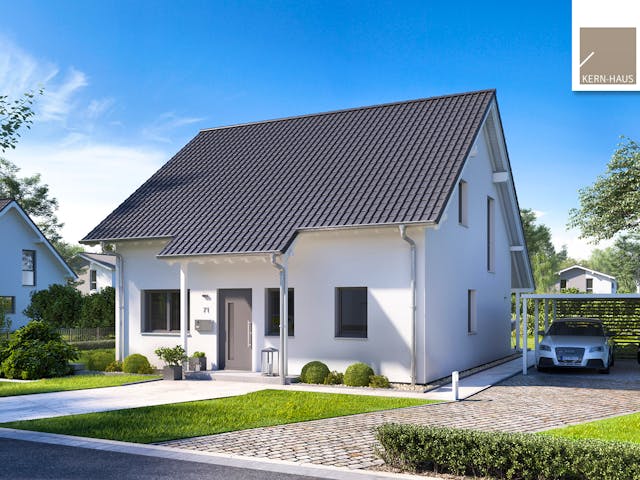 Massivhaus Familienhaus Jano von Kern-Haus Schlüsselfertig ab 368900€, Satteldach-Klassiker Außenansicht 1