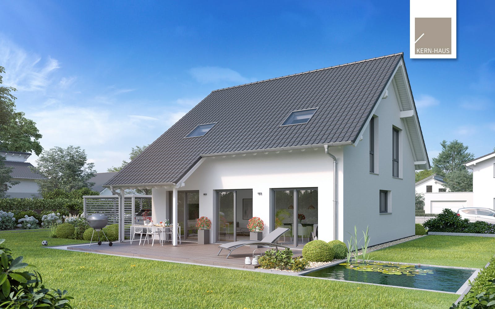 Massivhaus Familienhaus Jano von Kern-Haus Schlüsselfertig ab 325900€, Satteldach-Klassiker Außenansicht 2