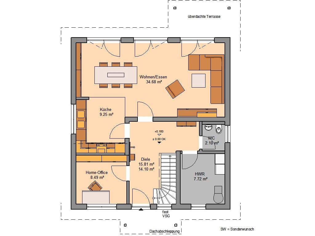 Massivhaus Familienhaus Jano von Kern-Haus Schlüsselfertig ab 325900€, Satteldach-Klassiker Grundriss 1