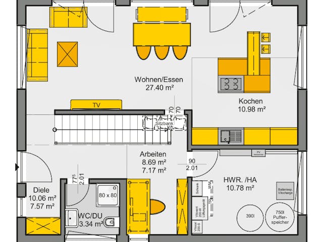 Fertighaus Jedermann Design von Büdenbender Hausbau, Satteldach-Klassiker Grundriss 1