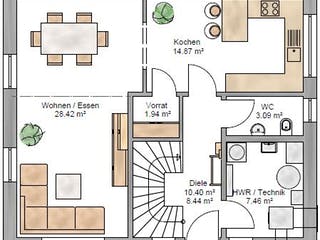 Fertighaus Junge Familie 127 von Suckfüll Energiesparhaus Schlüsselfertig ab 359100€, Satteldach-Klassiker Grundriss 1