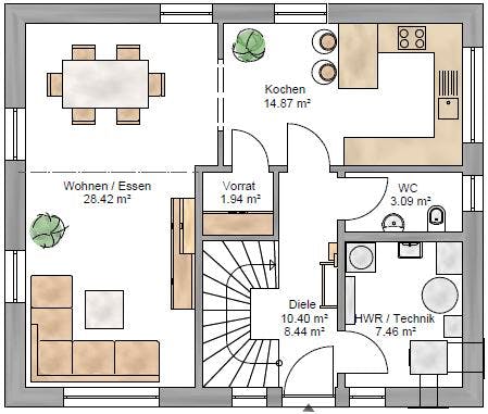 Fertighaus Junge Familie 127 von Suckfüll Energiesparhaus Schlüsselfertig ab 319200€, Satteldach-Klassiker Grundriss 1