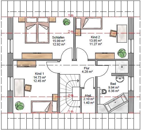 Fertighaus Junge Familie 127 von Suckfüll Energiesparhaus Schlüsselfertig ab 319200€, Satteldach-Klassiker Grundriss 2